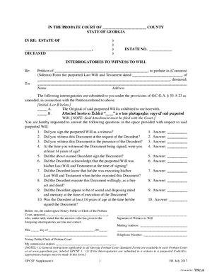 Thumbnail of Georgia Form Interrogatories To Witness To Will
