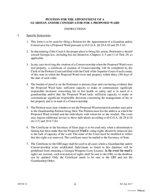 Thumbnail of Georgia Form Petition For The Appointment Of A Guardian And/or Conservator For A Proposed Ward