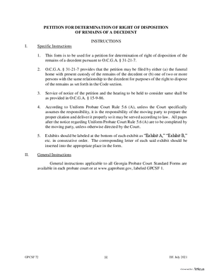 Thumbnail of Georgia Form Petition For Determination Of Right Of Disposition Of Remains Of A Decedent