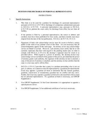 Thumbnail of Georgia Form Petition For Discharge Of Personal Representative