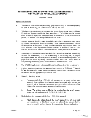 Thumbnail of Georgia Form Petition For Leave To Convey Or Encumber Property Previously Set Aside As Year’s Support
