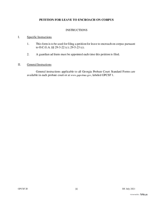 Thumbnail of Georgia Form Petition For Leave To Encroach On Corpus