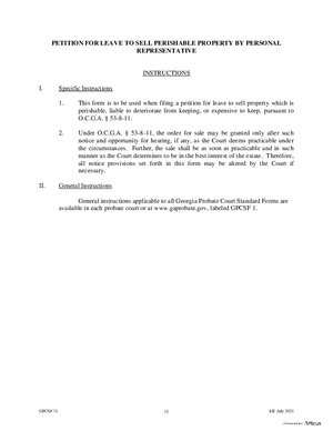 Thumbnail of Georgia Form Petition For Leave To Sell Perishable Property By Personal Representative
