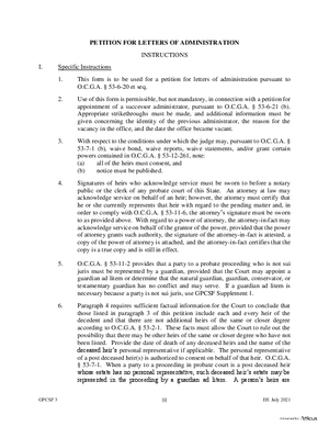 Thumbnail of Georgia Form Petition For Letters Of Administration