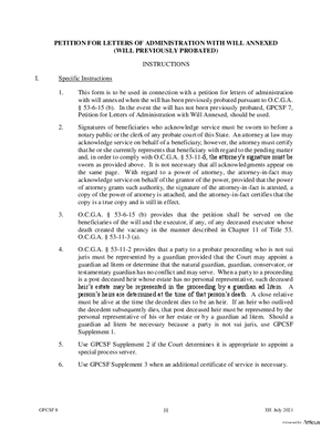 Thumbnail of Georgia Form Petition For Letters Of Administration With Will Annexed (Will Previously Probated)