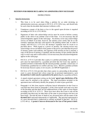 Thumbnail of Georgia Form Petition For Order Declaring No Administration Necessary