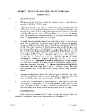 Thumbnail of Georgia Form Petition For Temporary Letters Of Administration