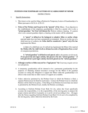 Thumbnail of Georgia Form Petition For Temporary Letters Of Guardianship Of Minor