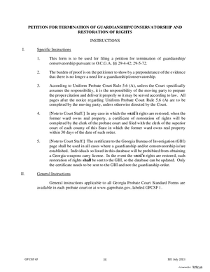 Thumbnail of Georgia Form Petition For Termination Of Guardianship/conservatorship And Restoration Of Rights