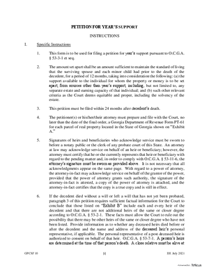 Thumbnail of Georgia Form Petition For Year’s Support