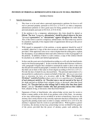 Thumbnail of Georgia Form Petition Of Personal Representative For Leave To Sell Property