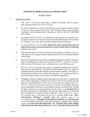 Thumbnail of Georgia Form Petition To Probate Will In Common Form