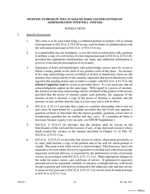 Thumbnail of Georgia Form Petition To Probate Will In Solemn Form And For Letters Of Administration With Will Annexed