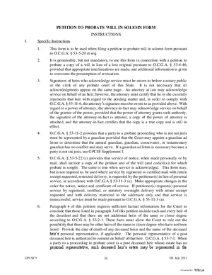 Thumbnail of Georgia Form Petition To Probate Will In Solemn Form