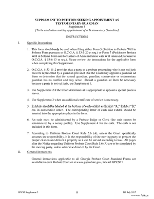 Thumbnail of Georgia Form Supplement To Petition Seeking Appointment As Testamentary Guardian