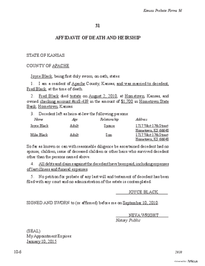 Thumbnail of Kansas Form Affidavit Of Death And Heirship