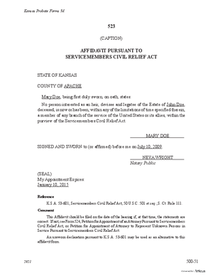 Thumbnail of Kansas Form Affidavit Pursuant To Servicemembers Civil Relief Act