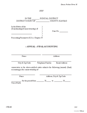 Thumbnail of Kansas Form Annual/final Accounting (Misc Guardianship/conservatorship)