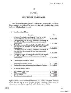 Thumbnail of Kansas Form Certificate Of Appraiser