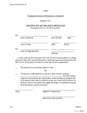 Thumbnail of Kansas Form Certificate Of Treating Physician