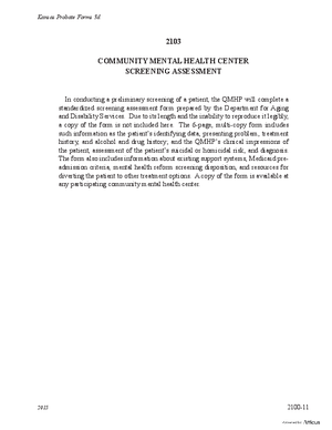 Thumbnail of Kansas Form Community Mental Health Center Screening Assessment (Mental Illness)