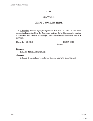 Thumbnail of Kansas Form Demand For Jury Trial Pursuant To K.s.a. 59-2965 (Mental Illness)