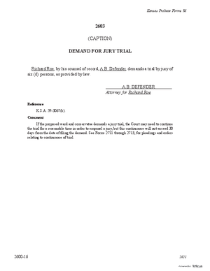Thumbnail of Kansas Form Demand For Jury Trial