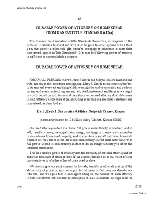 Thumbnail of Kansas Form Durable Power Of Attorney On Homestead From Kansas Title Standard 6.12(a)