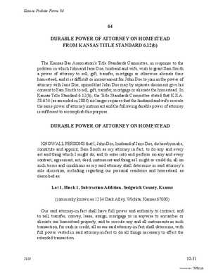 Thumbnail of Kansas Form Durable Power Of Attorney On Homestead From Kansas Title Standard 6.12(b)