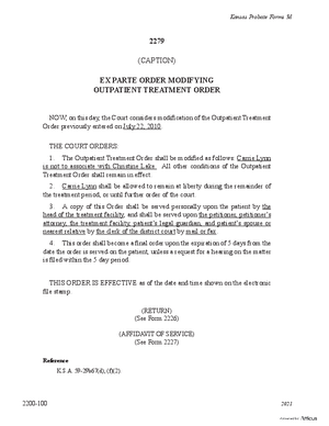 Thumbnail of Kansas Form Ex Parte Order Modifying Outpatient Treatment Order (Substance Abuse)