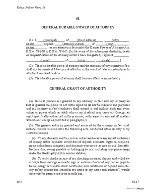 Thumbnail of Kansas Form General Durable Power Of Attorney
