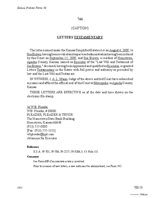 Thumbnail of Kansas Form Granting Of Letters After Entry Of Order For Supervised Administration