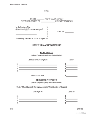 Thumbnail of Kansas Form Inventory And Valuation (Misc Guardianship/conservatorship)