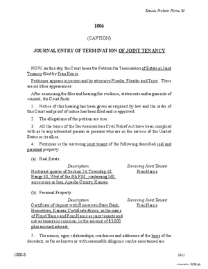 Thumbnail of Kansas Form Journal Entry Of Termination Of Joint Tenancy