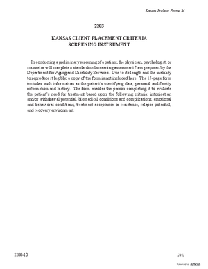 Thumbnail of Kansas Form Kansas Client Placement Criteria Screening Instrument (Substance Abuse)