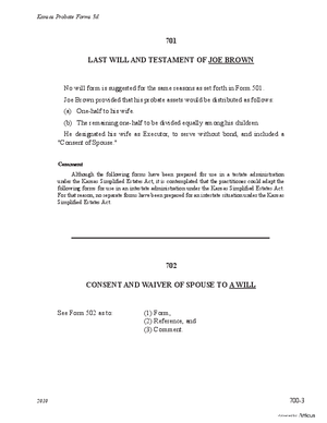 Thumbnail of Kansas Form Last Will And Testament Of John Doe (Example)