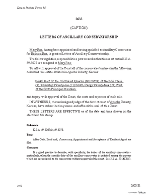Thumbnail of Kansas Form Letters Of Ancillary Conservatorship (Involuntary)