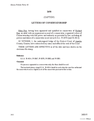 Thumbnail of Kansas Form Letters Of Conservatorship (Involuntary)