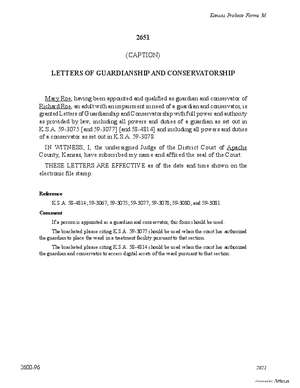 Thumbnail of Kansas Form Letters Of Guardianship And Conservatorship (Involuntary)