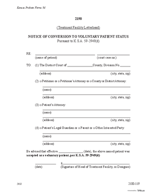 Thumbnail of Kansas Form Notice Of Conversion To Voluntary Patient Status (Mental Illness)