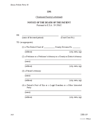 Thumbnail of Kansas Form Notice Of The Death Of The Patient (Substance Abuse)