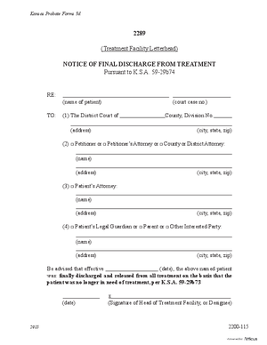 Thumbnail of Kansas Form Notice Of Final Discharge From Treatment (Substance Abuse)