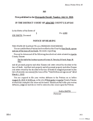 Thumbnail of Kansas Form Notice Of Hearing Of Petition For Determining Descent