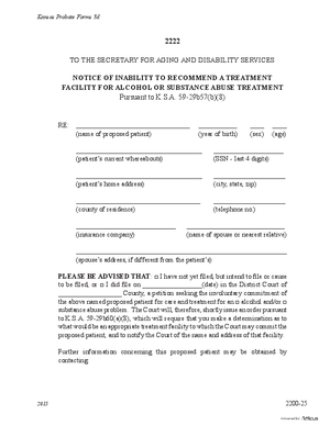 Thumbnail of Kansas Form Notice Of Inability To Recommend A Treatment Facility For Alcohol Or Substance Abuse Treatment