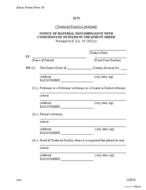 Thumbnail of Kansas Form Notice Of Material Noncompliance With Conditions Of Outpatient Treatment Order (Mental Illness)