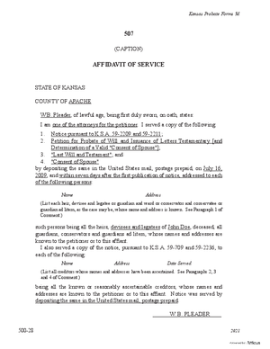Thumbnail of Kansas Form Notice Ordered To Be Published: Affidavit Of Service