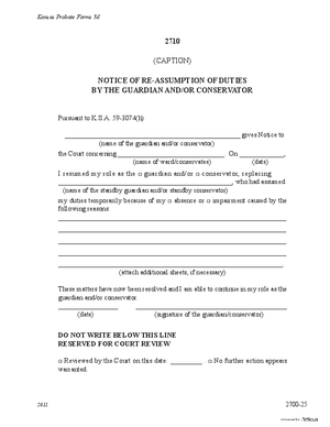 Thumbnail of Kansas Form Notice Of Re-assumption Of Duties By The Guardian And/or Conservator (Misc Guardianship/conservatorship)