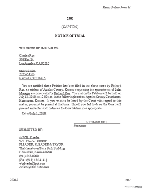 Thumbnail of Kansas Form Notice Of Trial