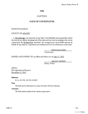 Thumbnail of Kansas Form Oath Of Conservator