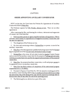 Thumbnail of Kansas Form Order Appointing Ancillary Conservator (Involuntary)